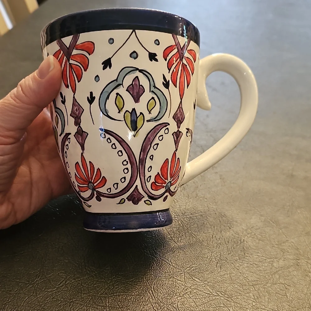 Hand Crafted Hand Painted Mexican Ceramic Cup and Saucer.